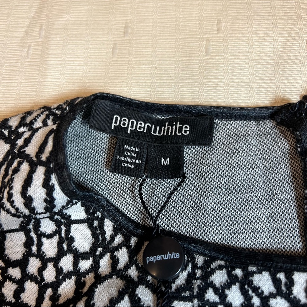 328$ NWT Paperwhite Black and White Knit Dress Women’s Sz M Long Sleeve Stretch - Picture 7 of 11